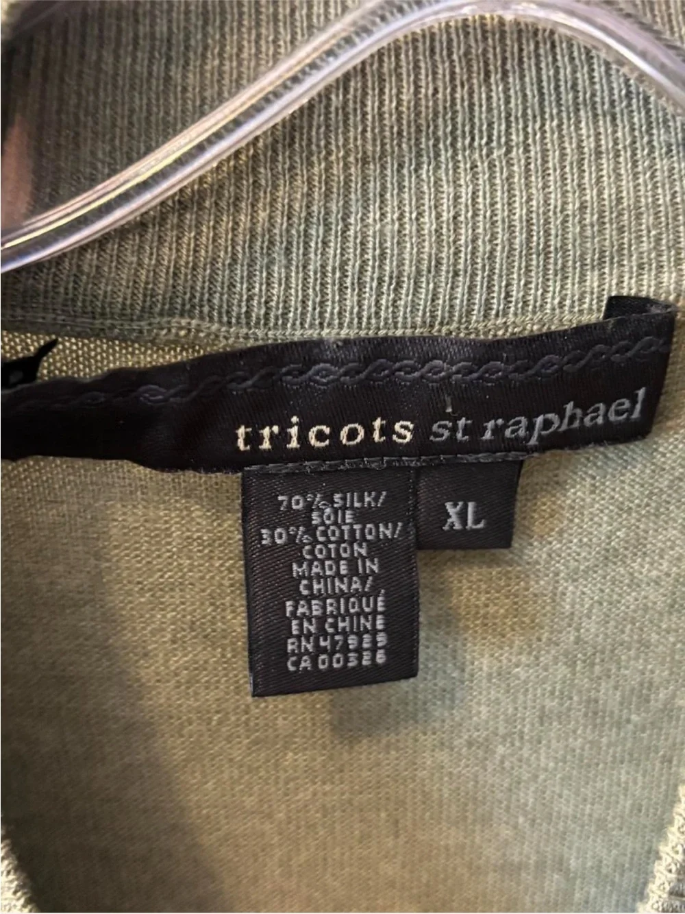 Tricots St Raphael Silk Cotton Blend Green Mock Neck Sweater Luxury Classic
